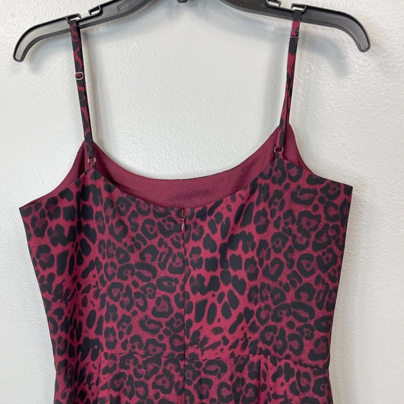 DRESS THE POPULATION Shaireen Leopard Dress Womens Large Burgundy Sleeveless - Picture 6 of 15